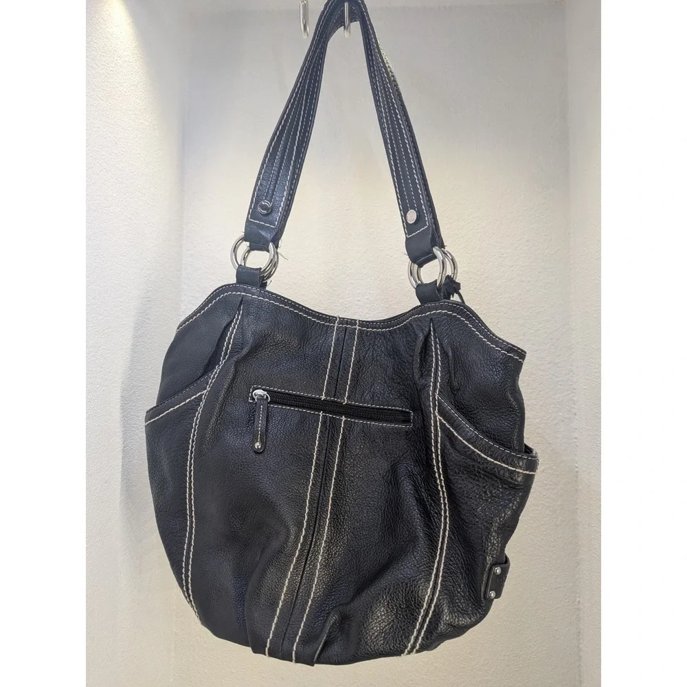 TIGNANELLO SOFT LEATHER HANDBAG MEDIUM BLACK HOBO SHOULDER BAG Zip SIDE POCKETS